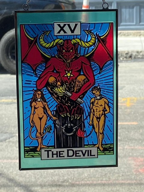 The Devil authentic Tarot card stained glass suncatcher